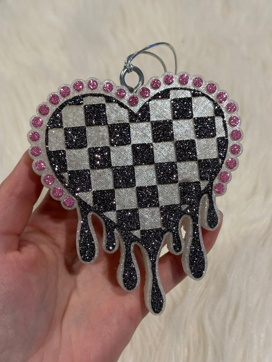 Checkered Drip Heart Freshie