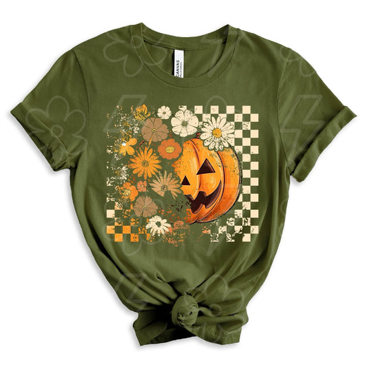 Checkered Floral Jack O Lantern